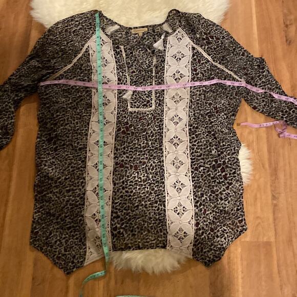 Democracy Women’s Animal Print & Lace Tunic Top EUC Sz 1X Flow Hippie Polyester - Picture 10 of 12
